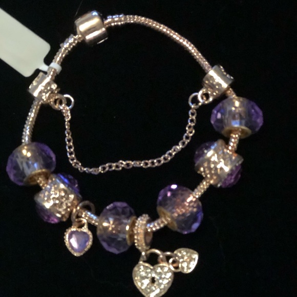 NWT Purple Austrian Crystal Bead Bracelet & Heart - Picture 8 of 8